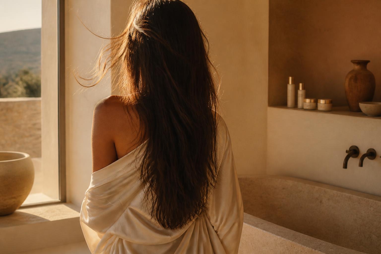 Donna con capelli sani nella luce naturale